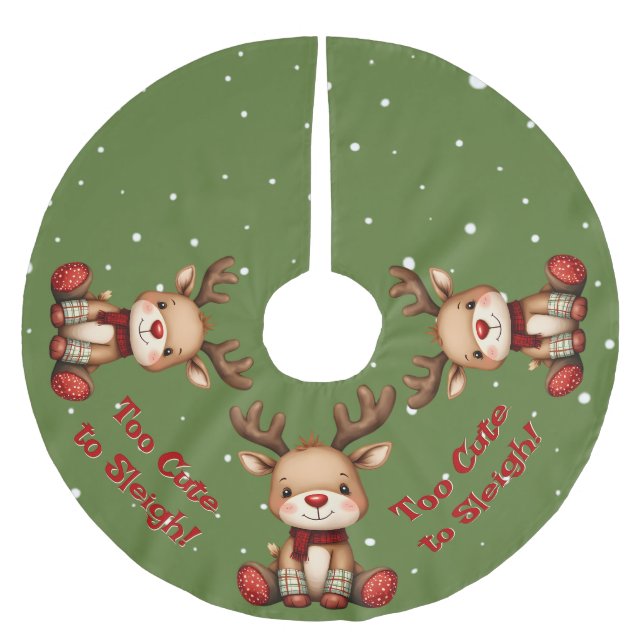 Sweet Reindeer Pair in Holiday Snowfall Brushed Polyester Tree Skirt (Front)