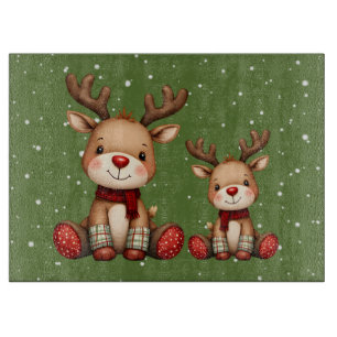 Sweet Reindeer Pair in Holiday Snowfall Cutting Board