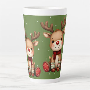 Sweet Reindeer Pair in Holiday Snowfall Latte Mug