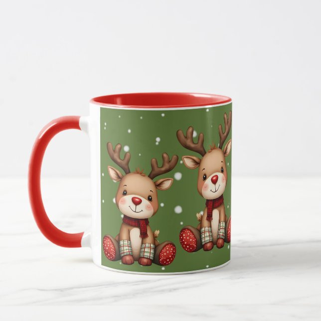 Sweet Reindeer Pair in Holiday Snowfall Mug (Left)