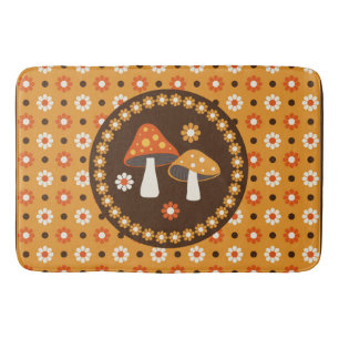 Sweet Retro Mushrooms and Flowers  Bath Mat