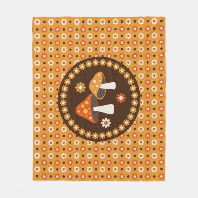Sweet Retro Mushrooms and Flowers  Fleece Blanket (Front)