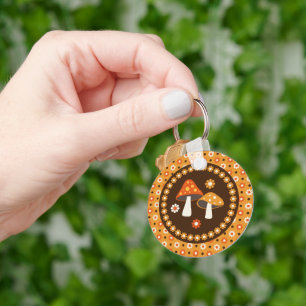 Sweet Retro Mushrooms and Flowers Key Ring