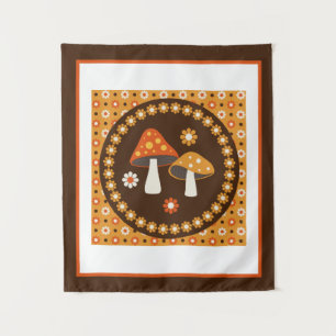 Sweet Retro Mushrooms and Flowers   Poster Tapestry