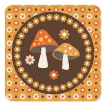 Sweet Retro Mushrooms and Flowers