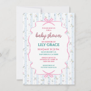 Sweet Ribbon & Floral Stripe Baby Shower Card