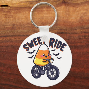 Sweet Ride Funny Candy Corn Biking Halloween Key Ring