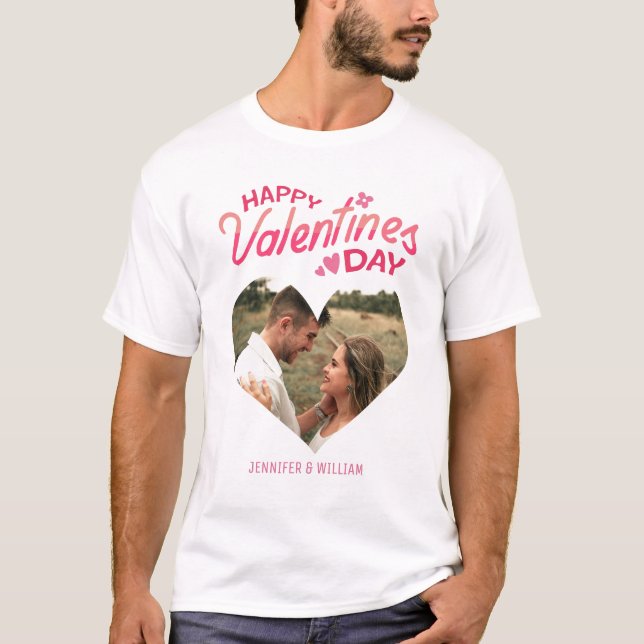 Sweet Romance Pink Heart Photo Valentine Day T-Shirt (Front)