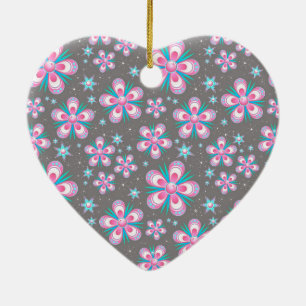 Sweet Romantic Abstract Pink Flowers Pattern Ceramic Tree Decoration