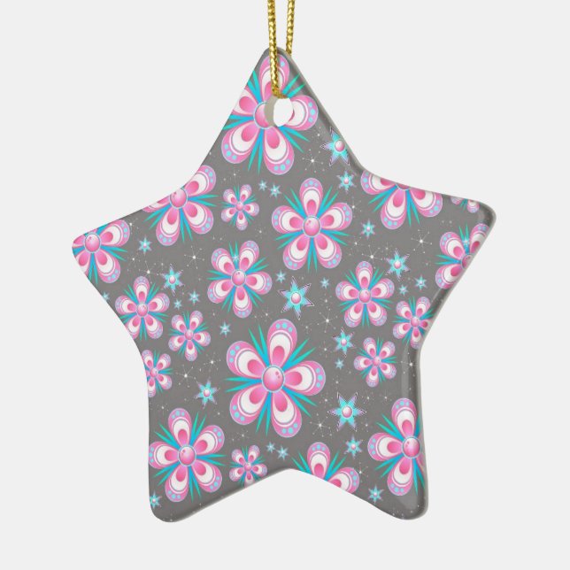 Sweet Romantic  Abstract Pink Flowers Pattern Ceramic Tree Decoration (Left)