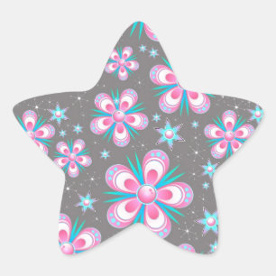 Sweet Romantic Abstract Pink Flowers Pattern Star Sticker