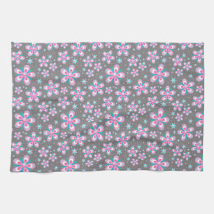 Sweet Romantic Abstract Pink Flowers Pattern Tea Towel