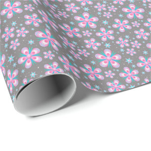 Sweet Romantic Abstract Pink Flowers Pattern Wrapping Paper