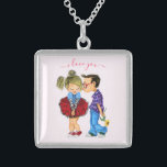 Sweet Romantic Couple - Love - I Love You - Kiss   Sterling Silver Necklace<br><div class="desc">Sweet Romantic Couple - Love - I Love You - Kiss Cute Boy and Girl - Fun Painting - Choose / Add Your Unique Text / Name / Colour - Make Your Special Gift - Resize and move or remove / add elements - image / text with customisation tool. Painting...</div>