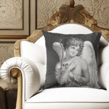 Sweet Romantic Cupid Antique Lithograph Throw Pill