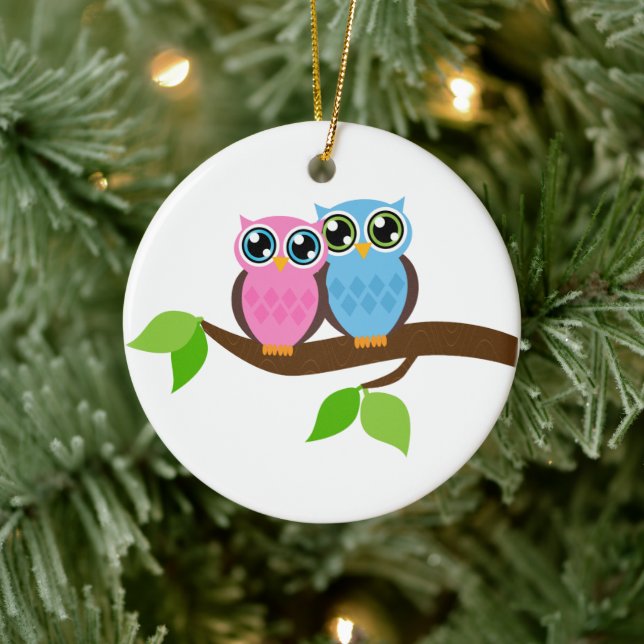 Sweet Romantic Owls Ceramic Tree Decoration (Tree)