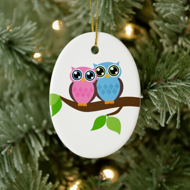 Sweet Romantic Owls Ceramic Tree Decoration (Tree)