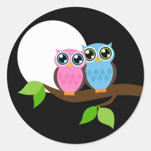 Sweet Romantic Owls Classic Round Sticker