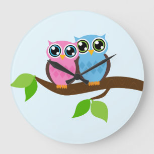 Sweet Romantic Owls Large Clock