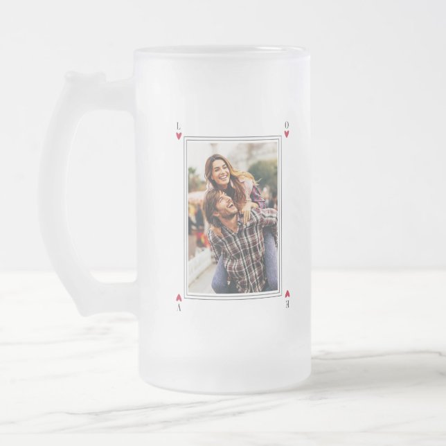 Sweet Romantic Retro Photo Valentine's Gifts Frosted Glass Beer Mug (Left)