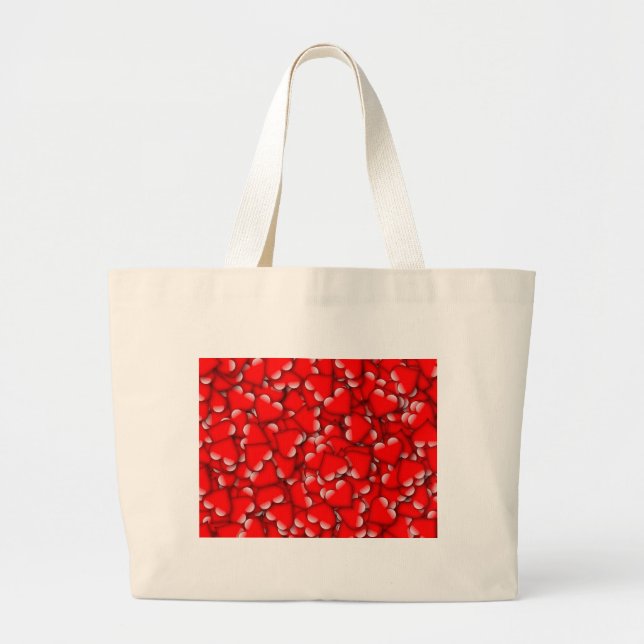 Sweet Romantic Valentine Love Hearts Red Large Tote Bag (Front)