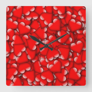 Sweet Romantic Valentine Love Hearts Red Square Wall Clock