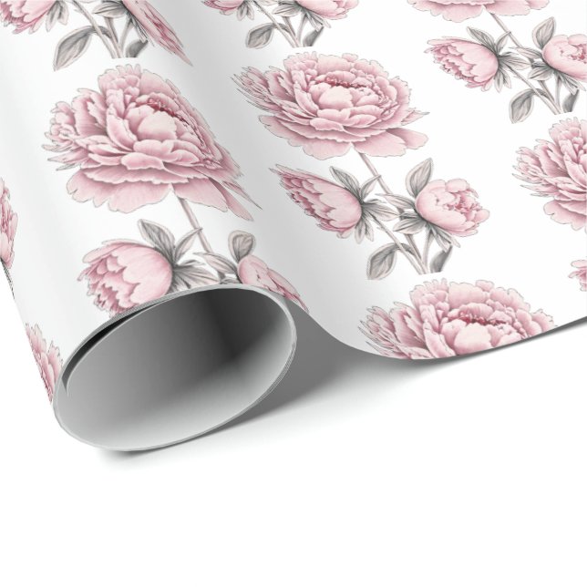 Sweet Romantic Vintage Brush Peony Flower  Wrapping Paper (Roll Corner)
