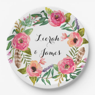 Sweet romantic watercolor flower paper plate