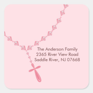 Sweet Rosary Beads Address Sticker Baptism