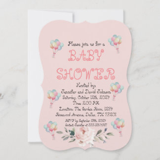 Sweet Rose Balloon Baby Shower Invitation