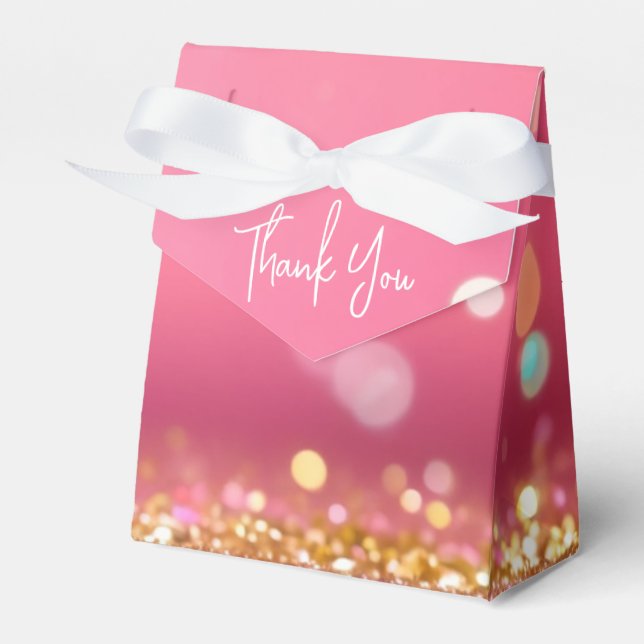 Sweet Rose Gold Glitter Glam Thank You Favor Box (Front Side)