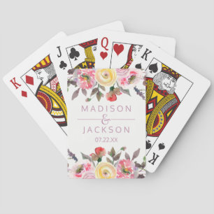 Sweet Rose Watercolor Floral Wedding Favour Playing Cards