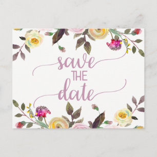 Sweet Rose Watercolor Floral Wedding Save the Date Announcement Postcard