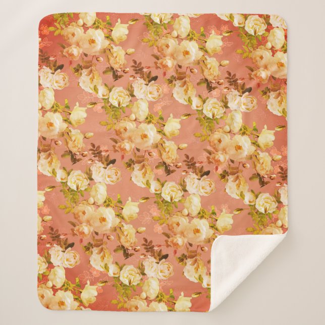 Sweet Roses on Orange Sherpa Blanket (Front)