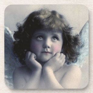 Sweet Rosy Cheeked Vintage Angel in Clouds Coaster