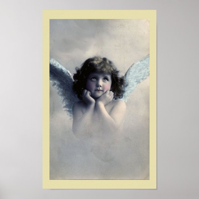 Sweet Rosy Cheeked Vintage Angel in Clouds Poster (Front)