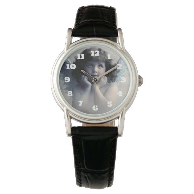 Sweet Rosy Cheeked Vintage Angel in Clouds Watch (Front)