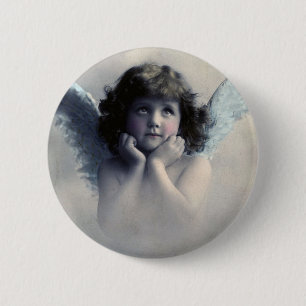 Sweet Rosy Cheeked Vintage Angel in the Clouds 6 Cm Round Badge