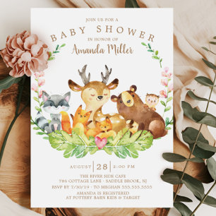 Sweet Rustic Forest Animals Baby Shower Invitation