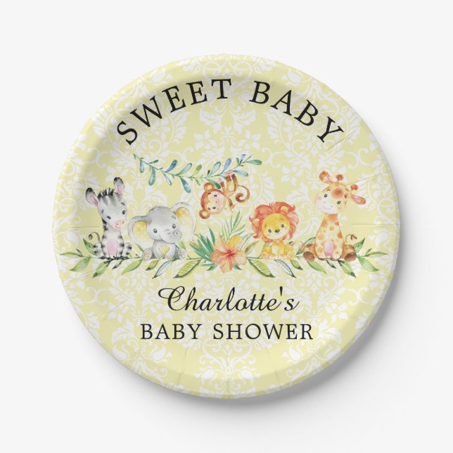 Sweet Safari Animals Baby Shower 7" Plate (Front)