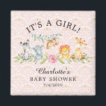 Sweet Safari Animals  Baby Shower Favour  Magnet<br><div class="desc">Sweet jungle animals magnet for a girls baby shower featuring a zebra,  elephant,  lion,  giraffe & monkey on a pink damask background.  Matching items available in our shop.</div>