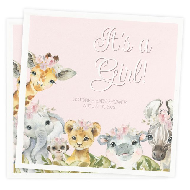 Sweet Safari Animals Baby Shower Napkin (You can change the text and background color.)