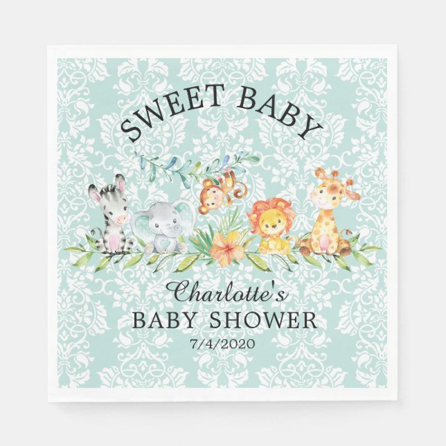 Sweet Safari Animals Baby Shower Paper Napkins (Front)
