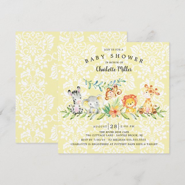 Sweet Safari Animals Gender Neutral Baby Shower Invitation (Front/Back)