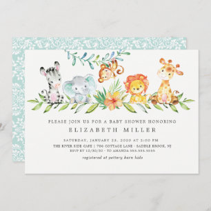 Sweet Safari Animals Neutral Baby Shower Invitation