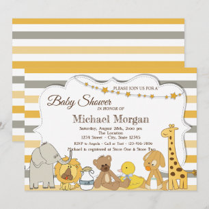 Sweet  Safari Animals Striped Baby Shower Invitation