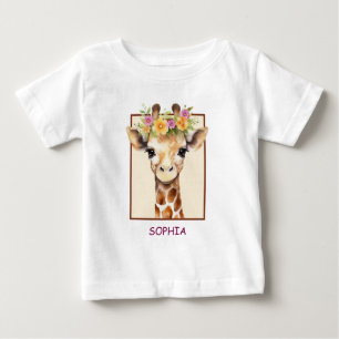 Sweet Safari Baby Giraffe in Pink and Yellow T-Shirt