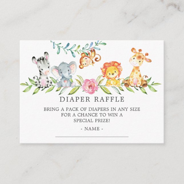 Sweet Safari Baby Shower Diaper Raffle Ticket Enclosure Card (Front)