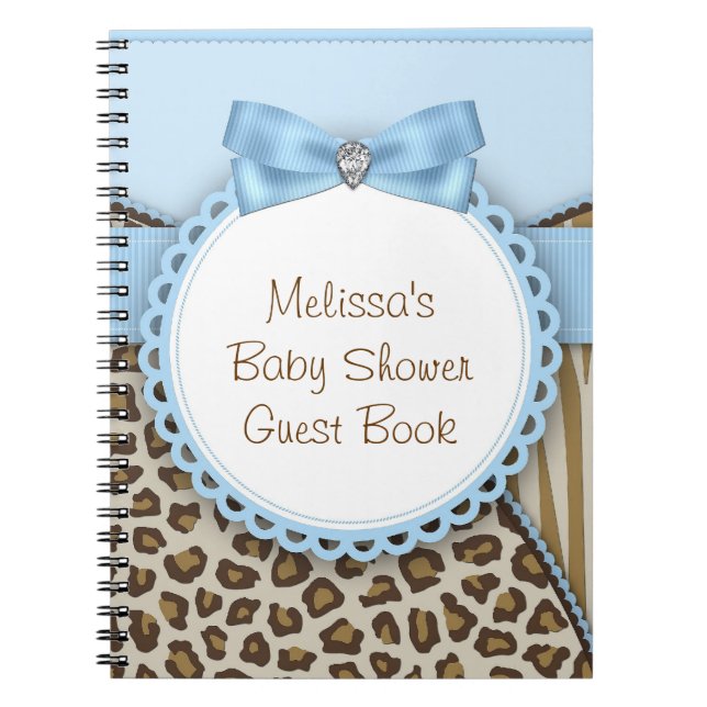 Sweet Safari Blue and Brown Baby Shower Guest Book (Front)