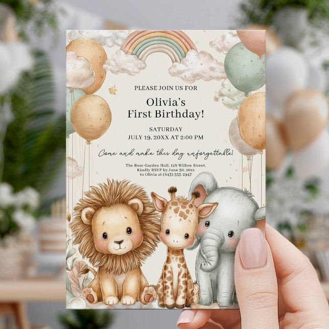Sweet Safari First Birthday Invitation (Creator Uploaded)